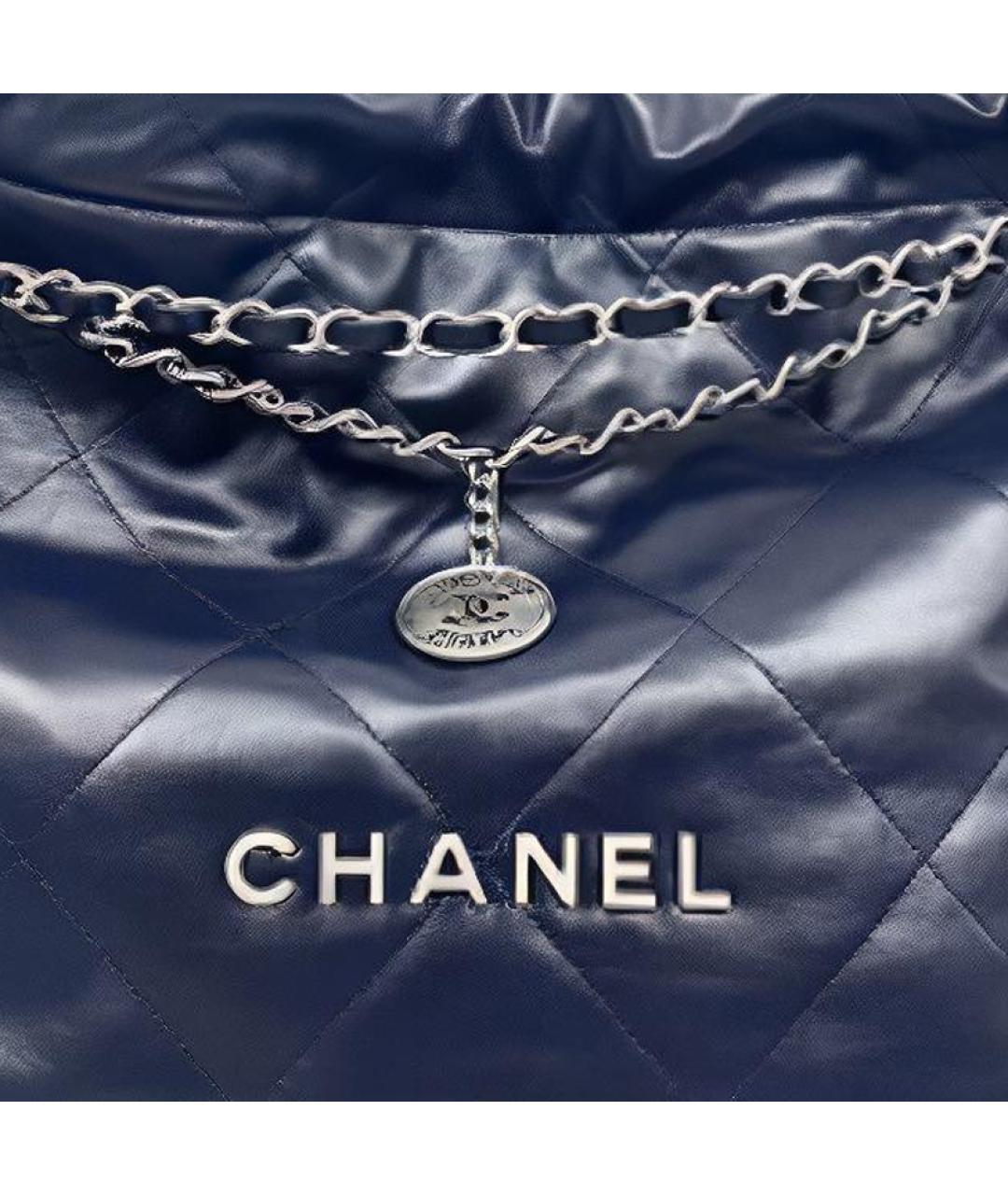 CHANEL Темно-синяя кожаная сумка тоут, фото 3