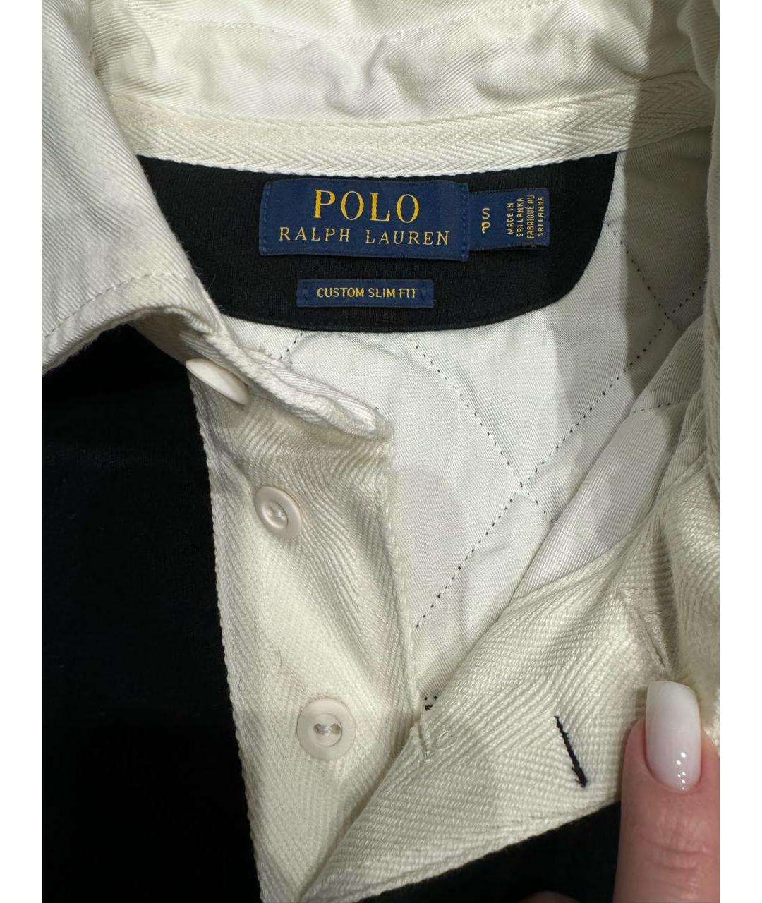 POLO RALPH LAUREN Черное хлопковое поло с длинным рукавом, фото 5