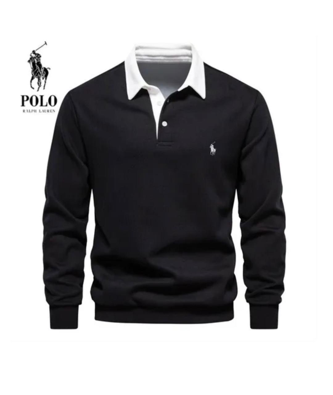 POLO RALPH LAUREN Черное хлопковое поло с длинным рукавом, фото 9