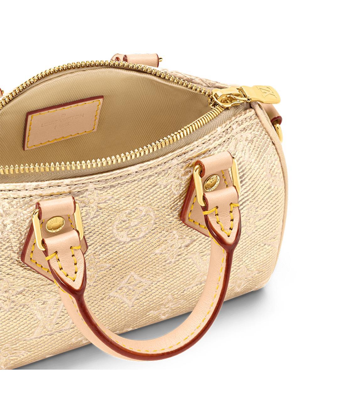 LOUIS VUITTON Золотая тканевая сумка с короткими ручками, фото 6