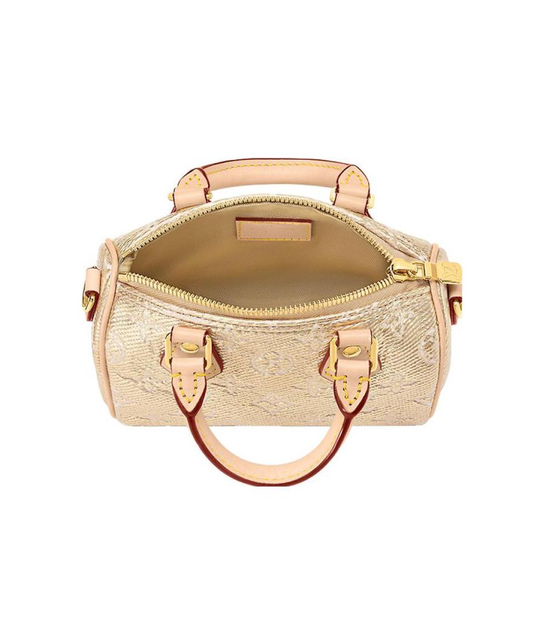 LOUIS VUITTON Золотая тканевая сумка с короткими ручками, фото 4