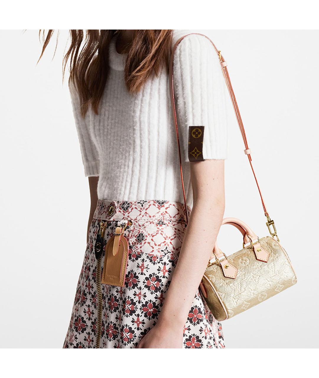 LOUIS VUITTON Золотая тканевая сумка с короткими ручками, фото 7