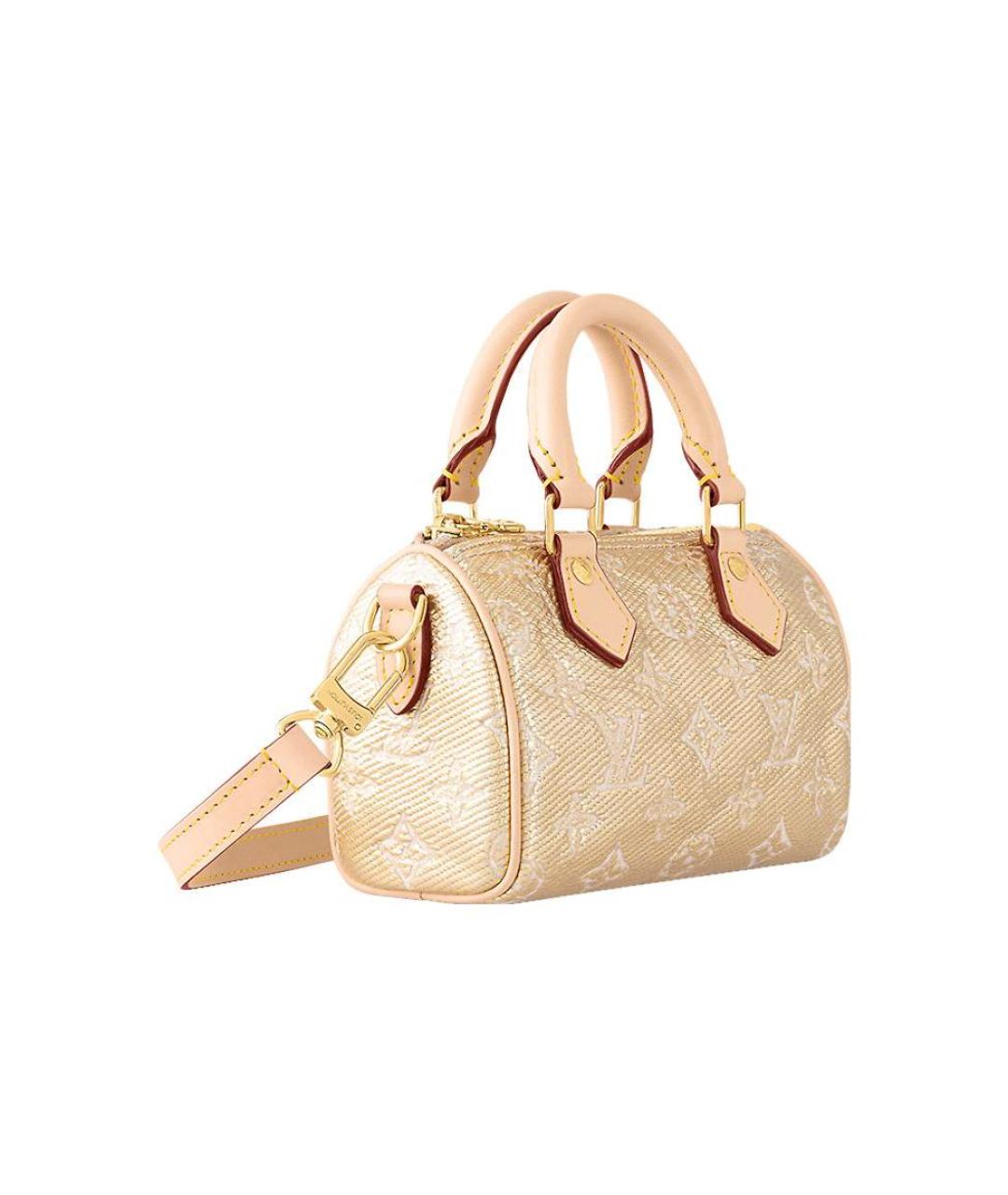 LOUIS VUITTON Золотая тканевая сумка с короткими ручками, фото 2