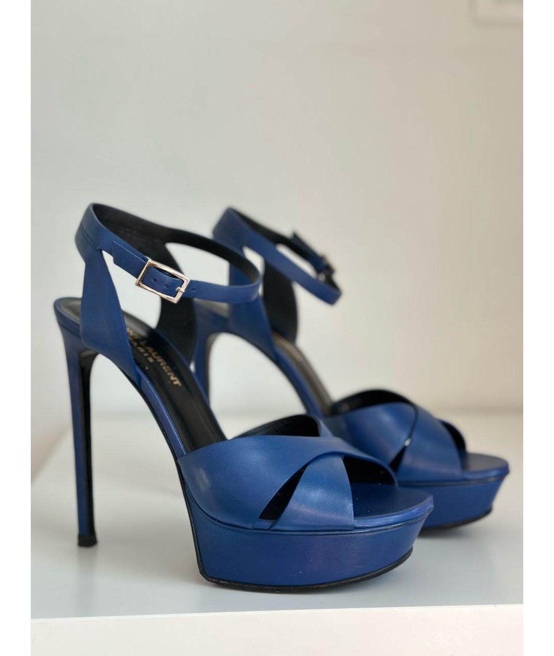 SAINT LAURENT Темно-синие кожаные босоножки, фото 3