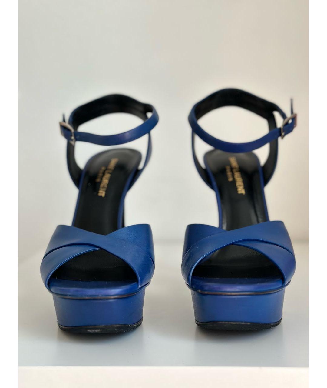 SAINT LAURENT Темно-синие кожаные босоножки, фото 2