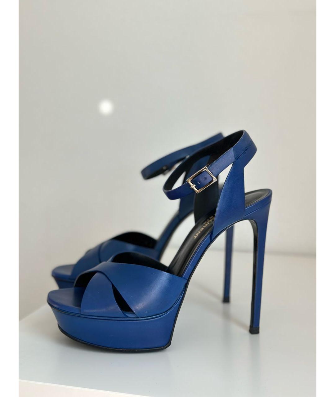 SAINT LAURENT Темно-синие кожаные босоножки, фото 8