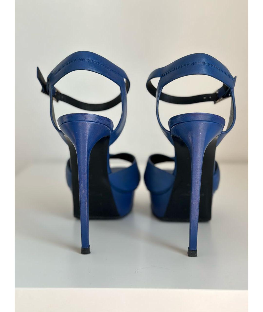 SAINT LAURENT Темно-синие кожаные босоножки, фото 4