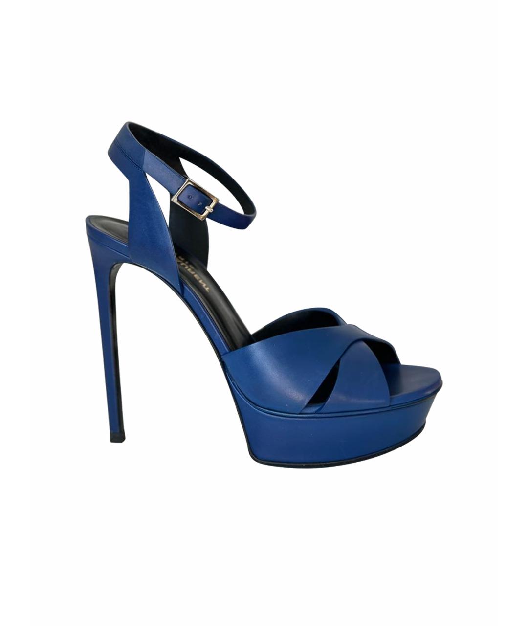 SAINT LAURENT Темно-синие кожаные босоножки, фото 1