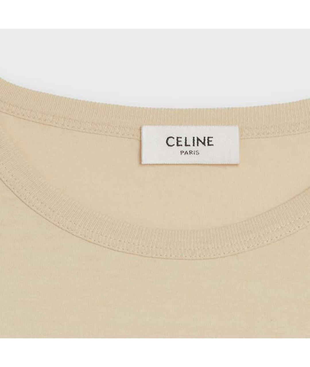 CELINE Бежевая хлопковая футболка, фото 4