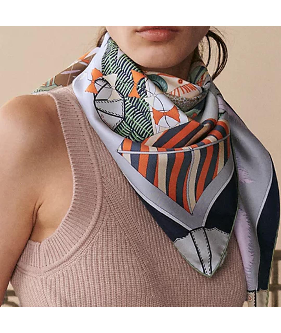 HERMES Мульти шелковый шарф, фото 2