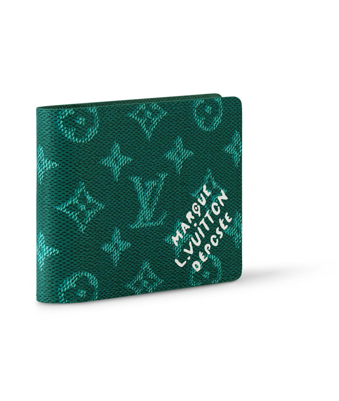 LOUIS VUITTON Зеленый кожаный кошелек, фото 2