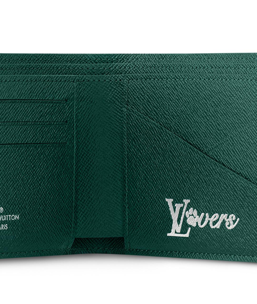 LOUIS VUITTON Зеленый кожаный кошелек, фото 5