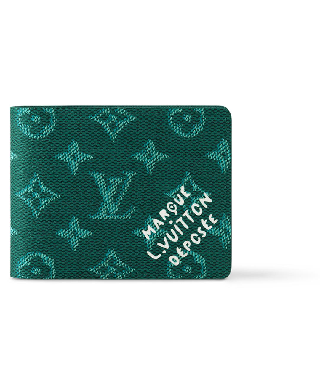 LOUIS VUITTON Зеленый кожаный кошелек, фото 6