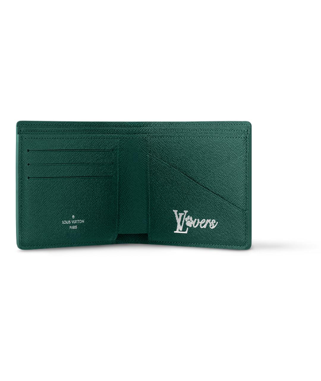LOUIS VUITTON Зеленый кожаный кошелек, фото 4