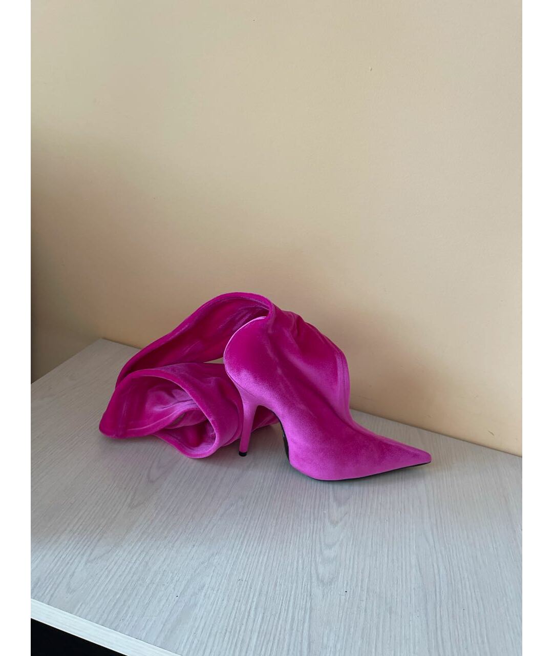 BALENCIAGA Розовые текстильные ботфорты, фото 3