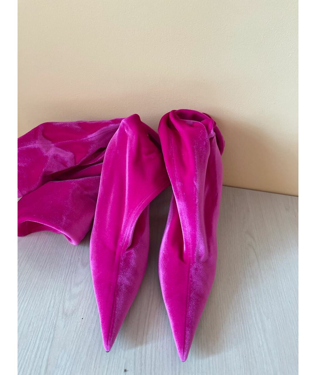 BALENCIAGA Розовые текстильные ботфорты, фото 2