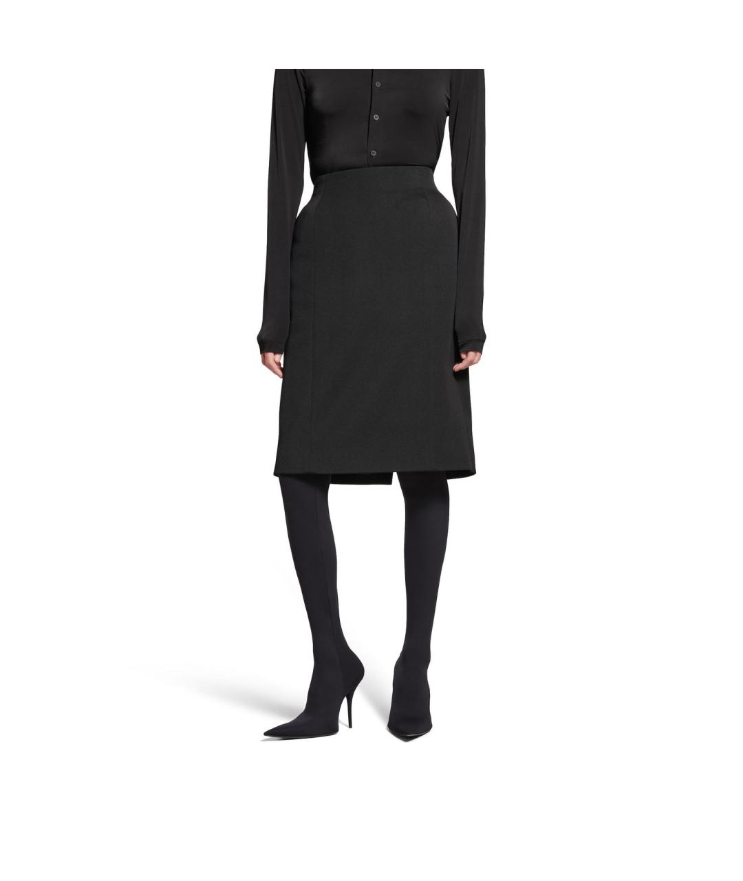 BALENCIAGA Черная шерстяная юбка миди, фото 3