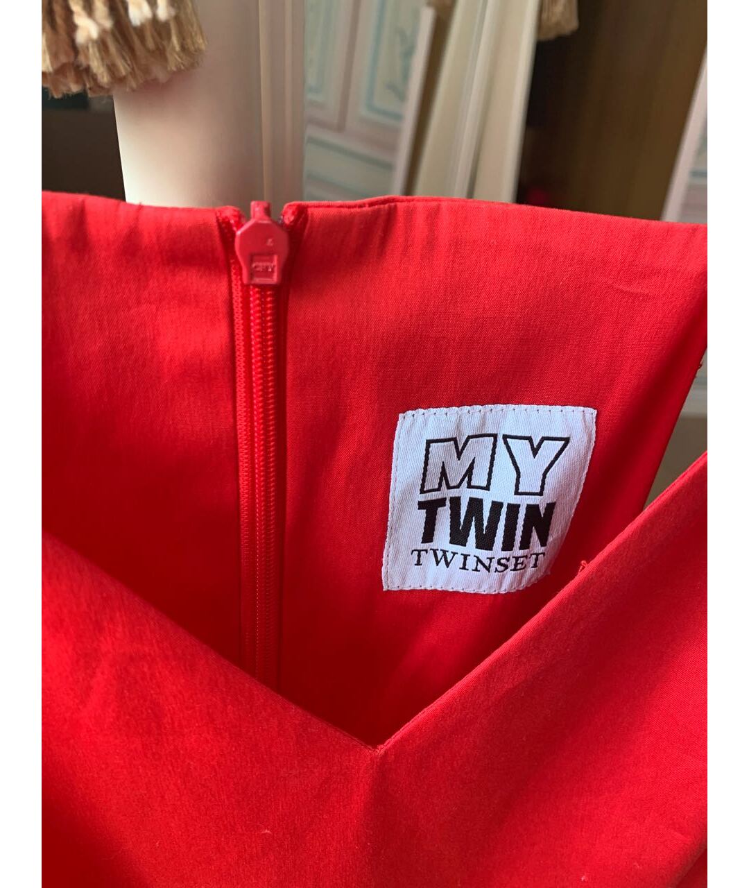 TWIN-SET Красное хлопковое повседневное платье, фото 3