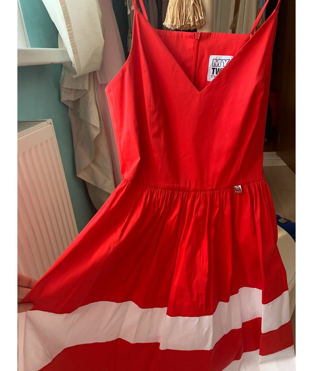 TWIN-SET Красное хлопковое повседневное платье, фото 5