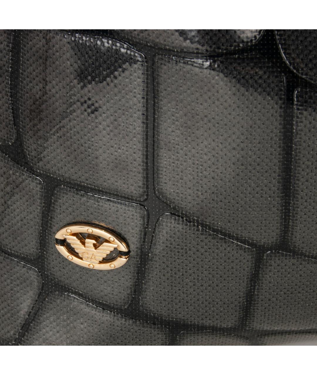 EMPORIO ARMANI Антрацитовая сумка тоут из лакированной кожи, фото 2