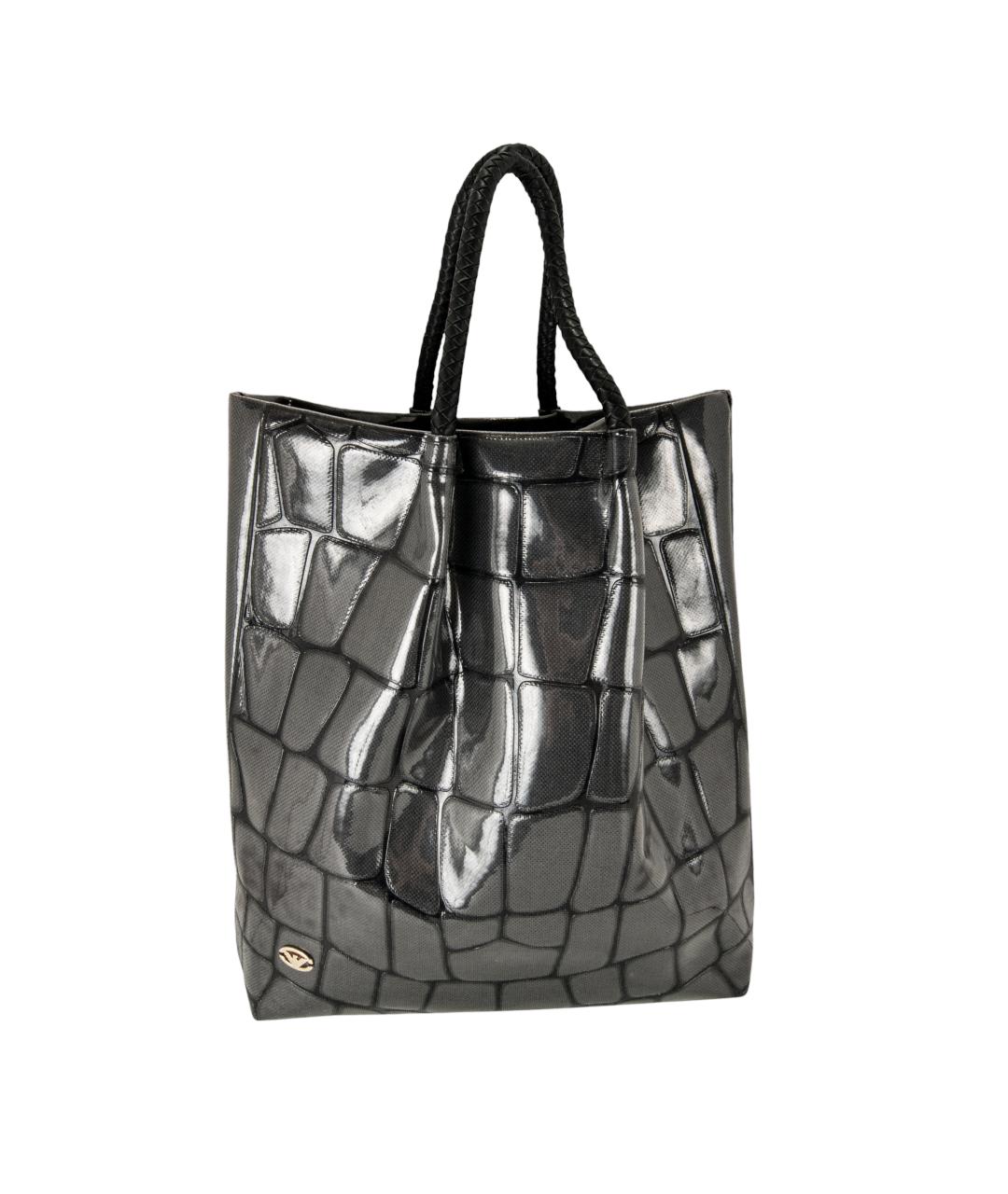EMPORIO ARMANI Антрацитовая сумка тоут из лакированной кожи, фото 1