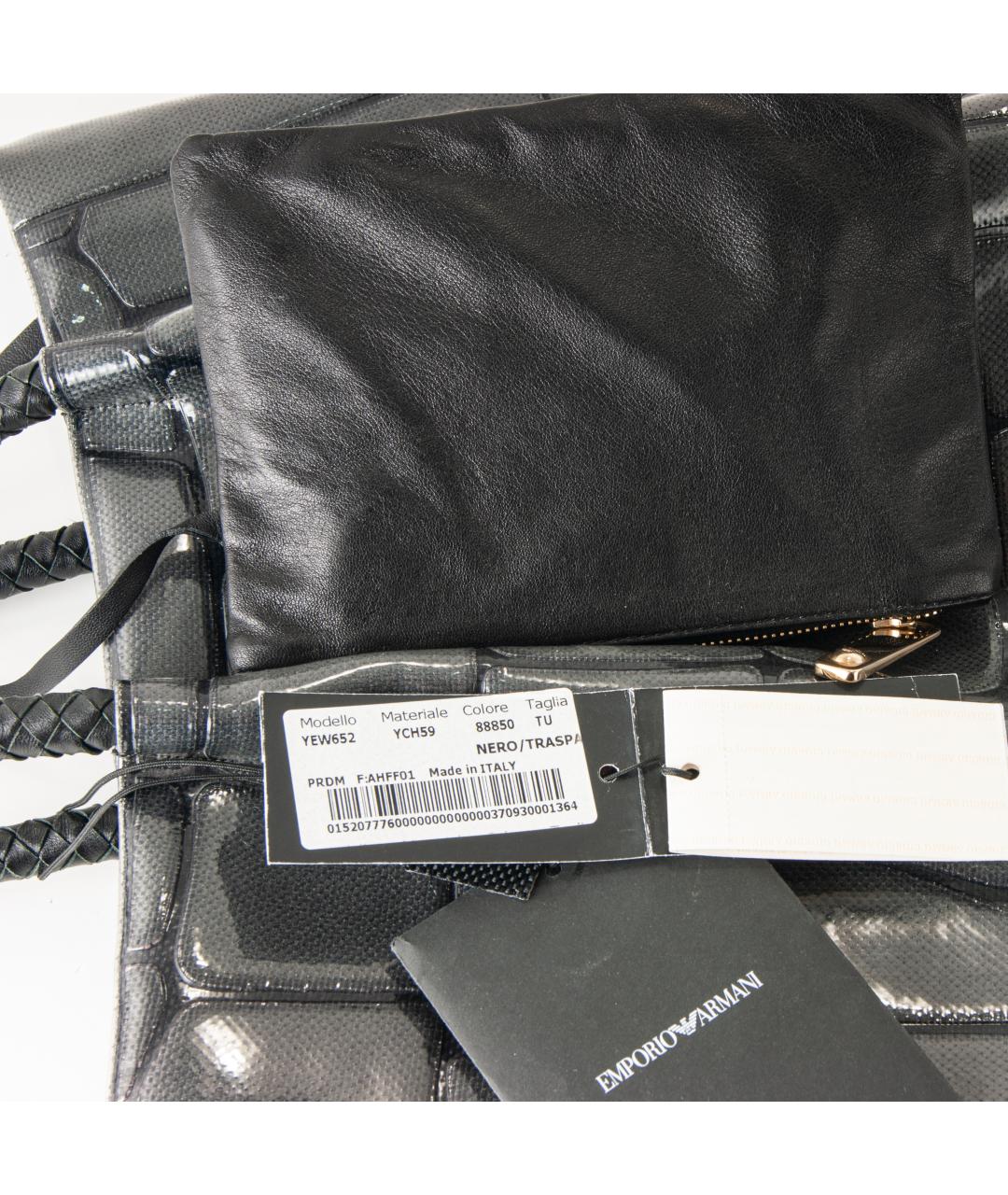 EMPORIO ARMANI Антрацитовая сумка тоут из лакированной кожи, фото 7