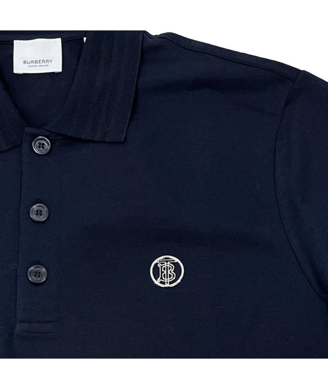 BURBERRY Темно-синее хлопковое поло с коротким рукавом, фото 3
