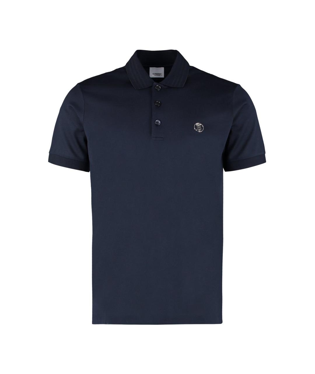 BURBERRY Темно-синее хлопковое поло с коротким рукавом, фото 1
