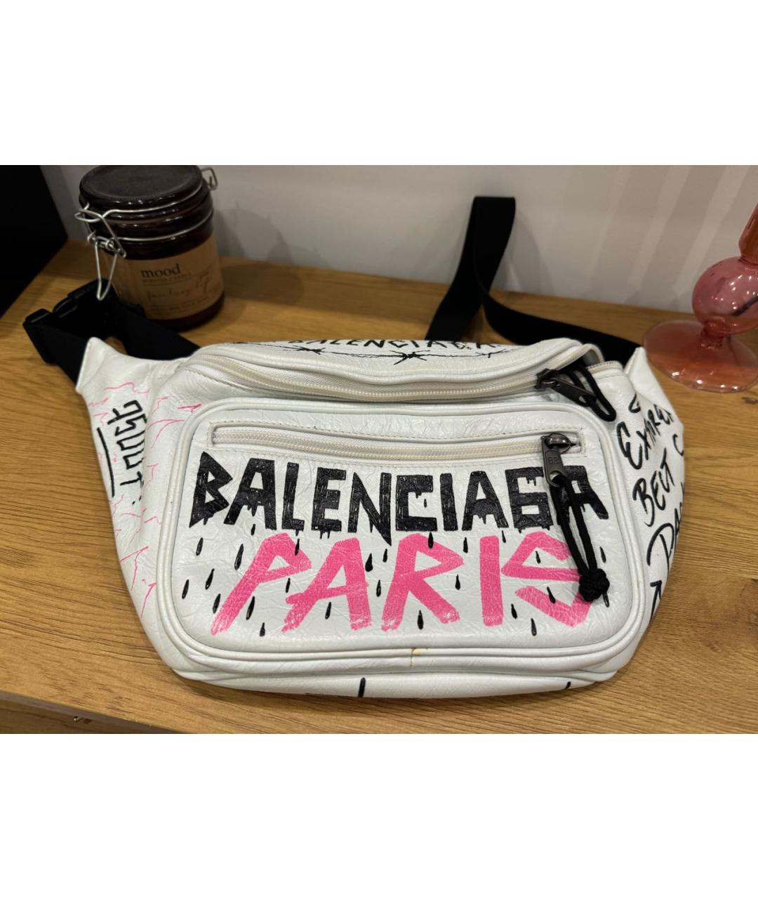 BALENCIAGA Белая кожаная поясная сумка, фото 3