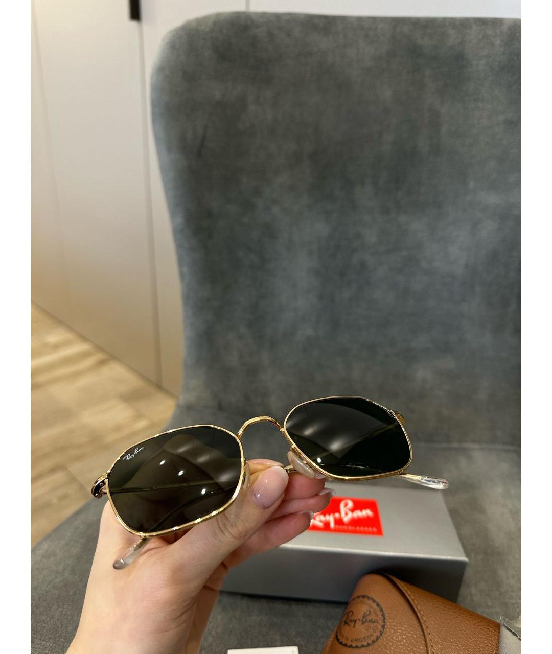 RAY BAN Золотые металлические солнцезащитные очки, фото 5