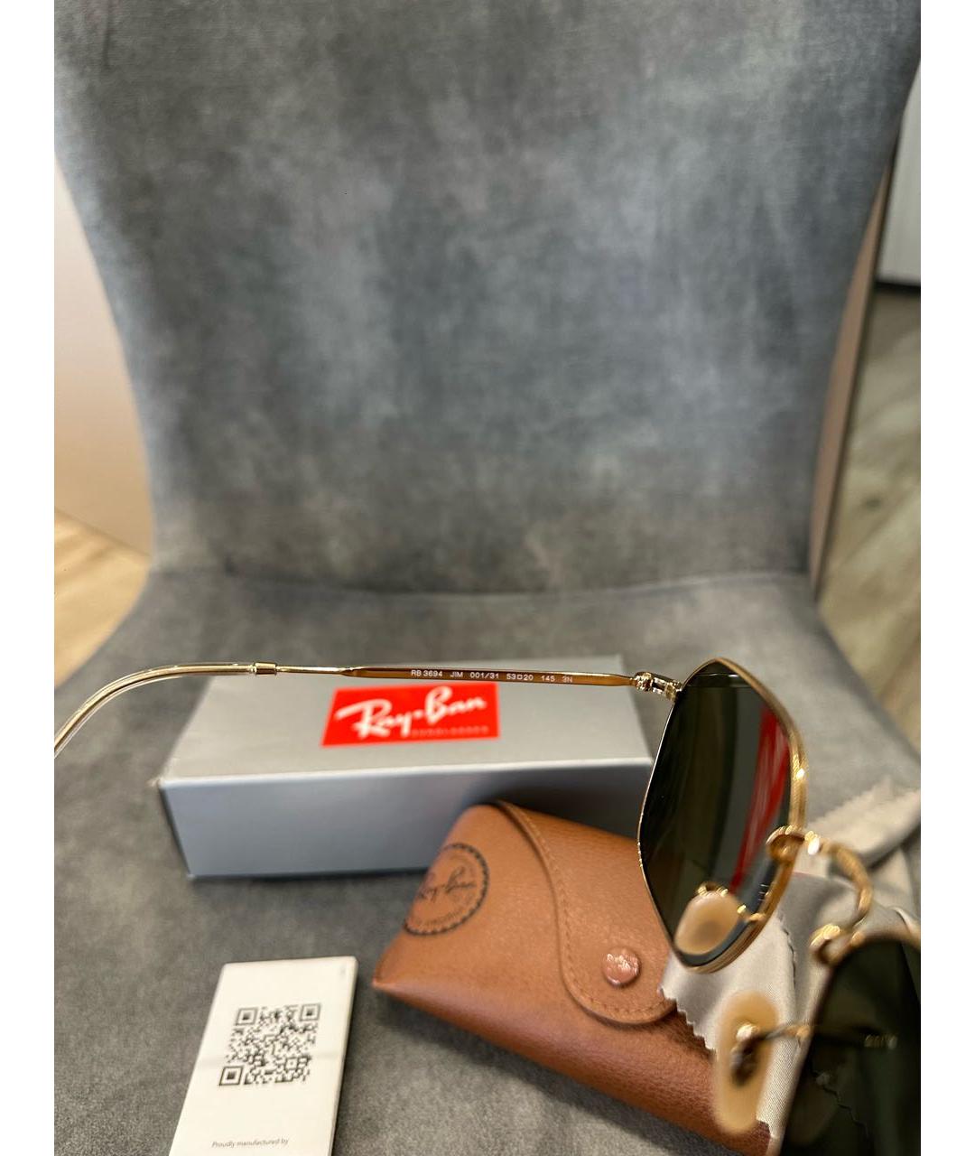 RAY BAN Золотые металлические солнцезащитные очки, фото 2