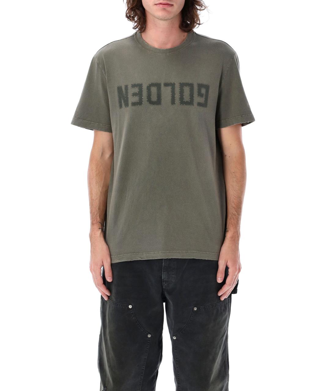 GOLDEN GOOSE DELUXE BRAND Хаки хлопковая футболка, фото 2