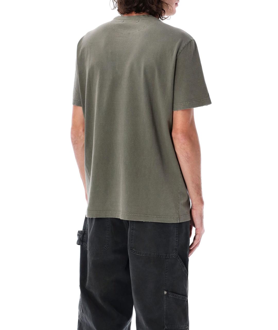 GOLDEN GOOSE DELUXE BRAND Хаки хлопковая футболка, фото 3