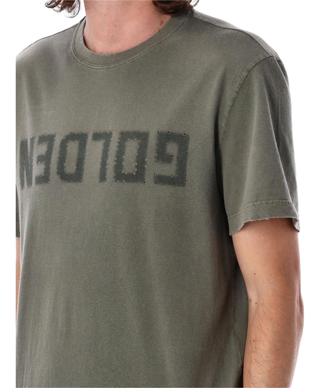 GOLDEN GOOSE DELUXE BRAND Хаки хлопковая футболка, фото 4