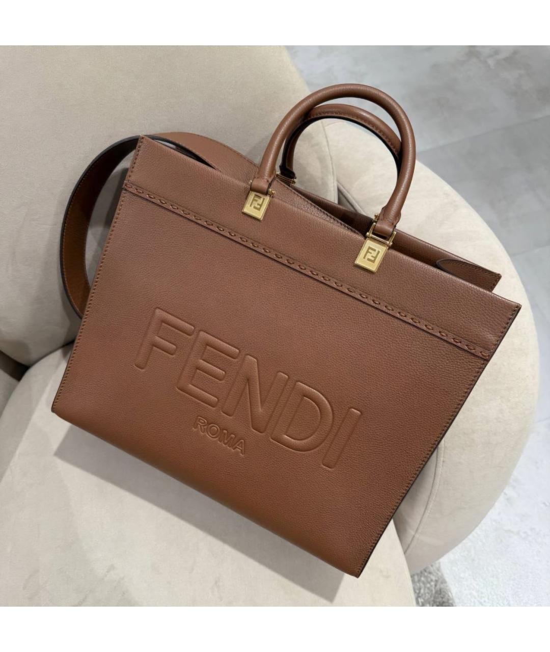 FENDI Коричневая кожаная сумка тоут, фото 2