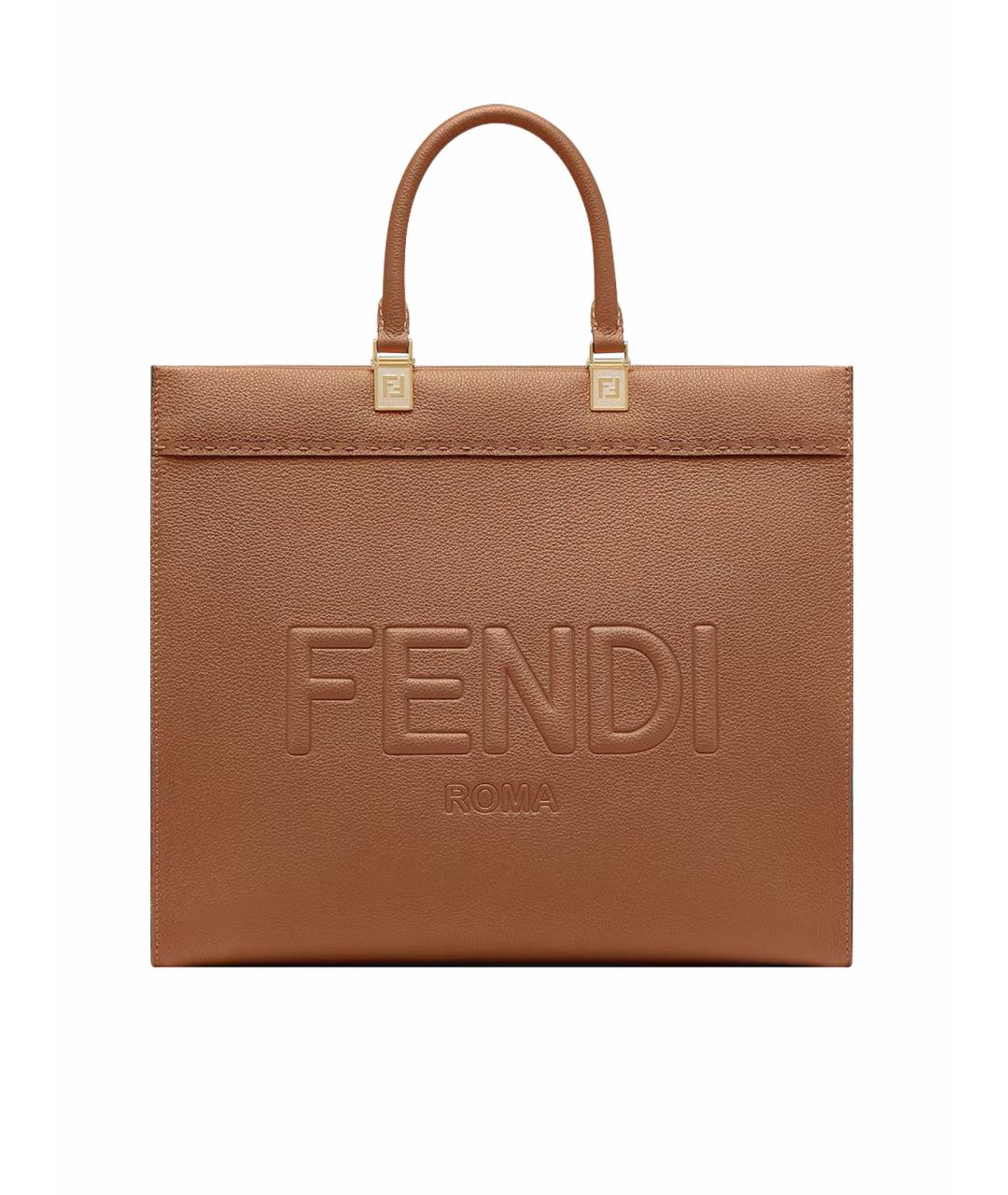 FENDI Коричневая кожаная сумка тоут, фото 1