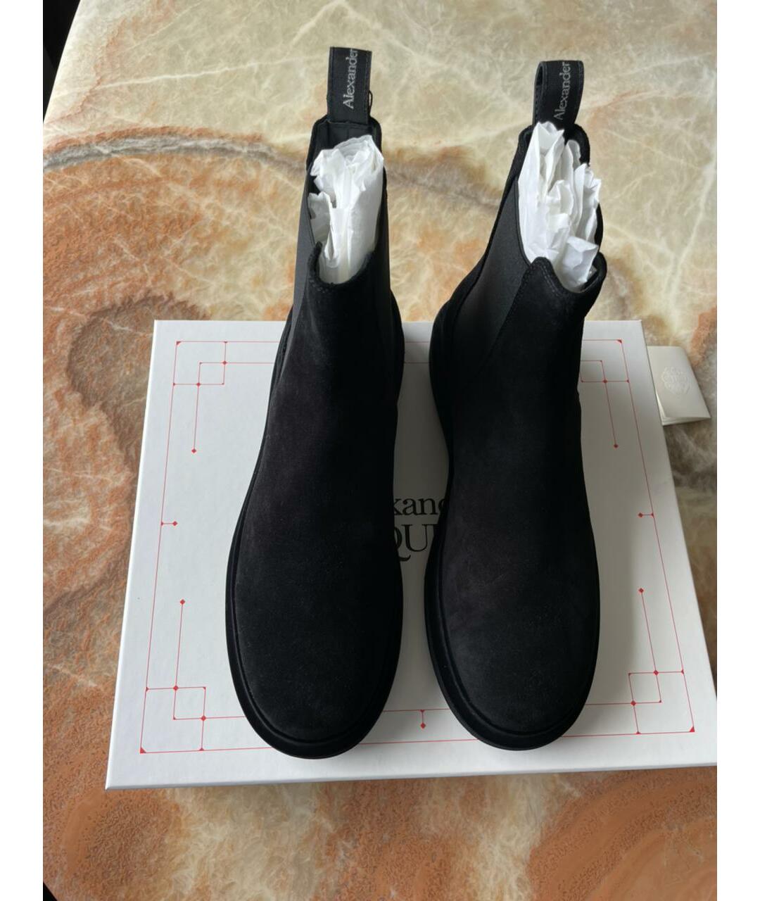 ALEXANDER MCQUEEN Черные бархатные высокие ботинки, фото 2