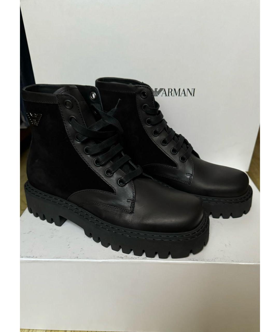 EMPORIO ARMANI Черные кожаные высокие ботинки, фото 2