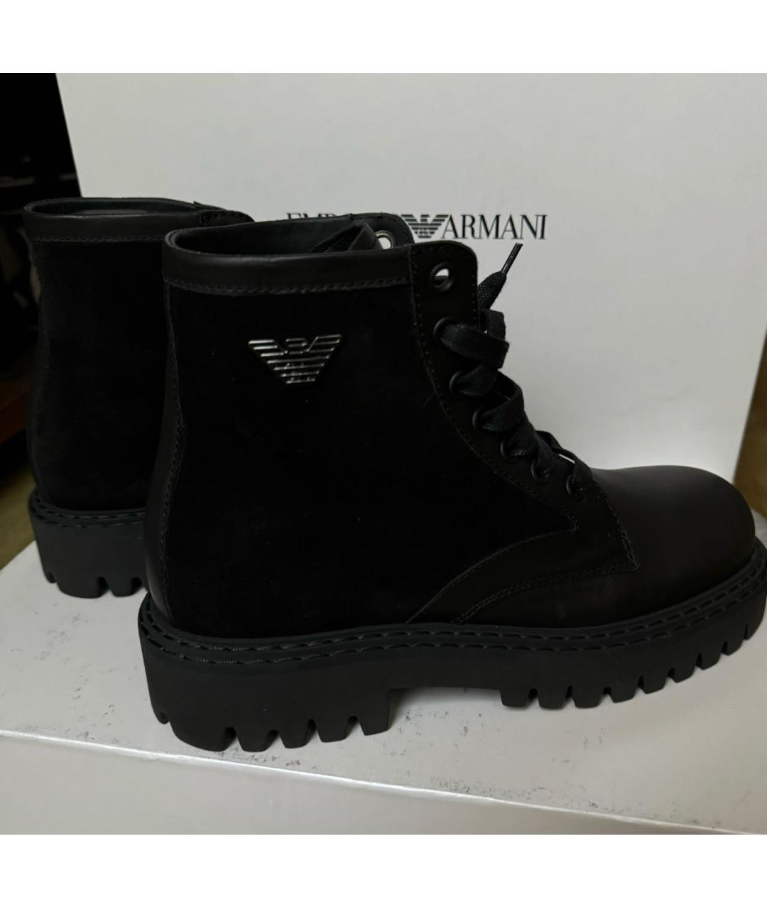 EMPORIO ARMANI Черные кожаные высокие ботинки, фото 5