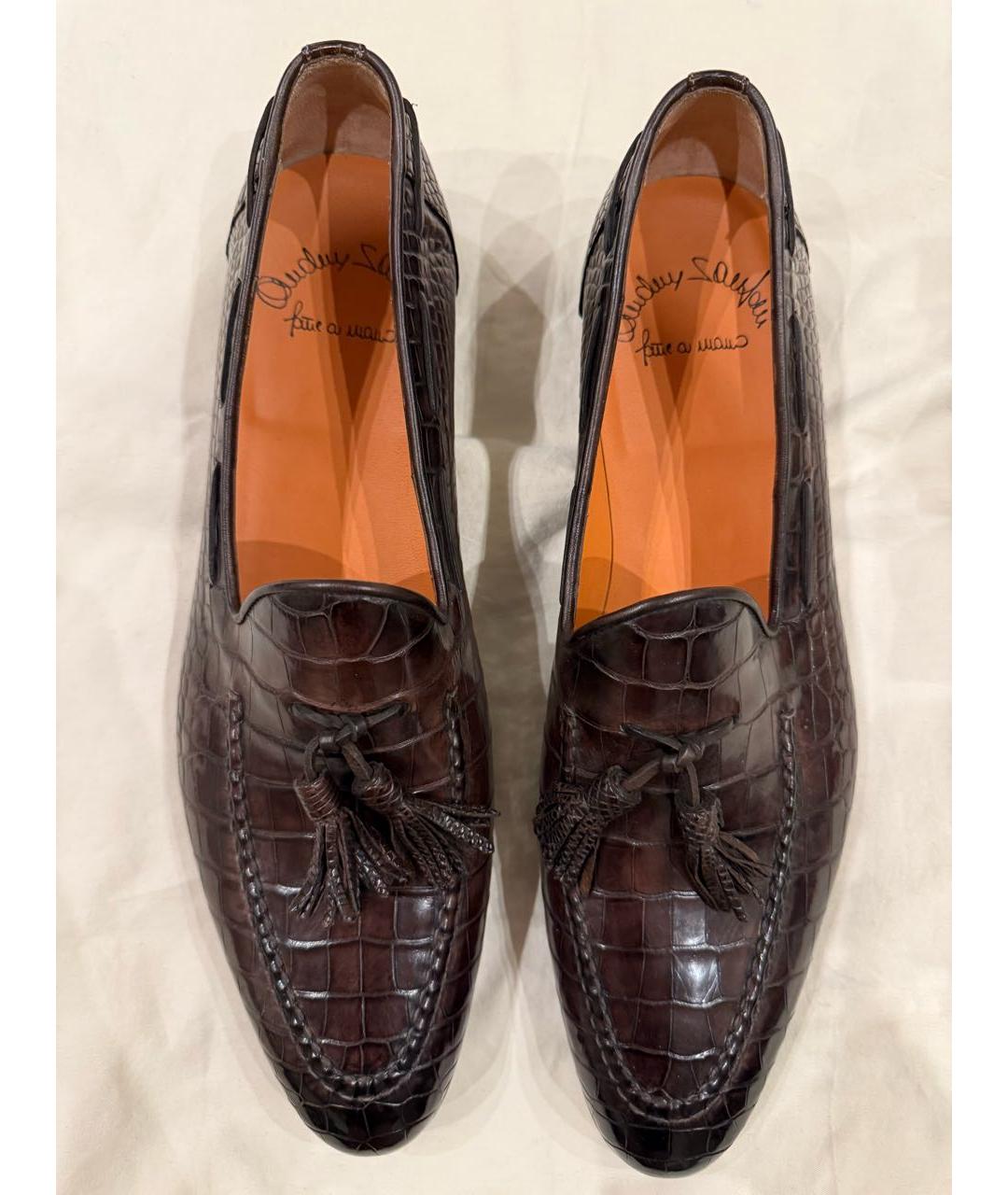 SANTONI Коричневые лоферы из экзотической кожи, фото 3