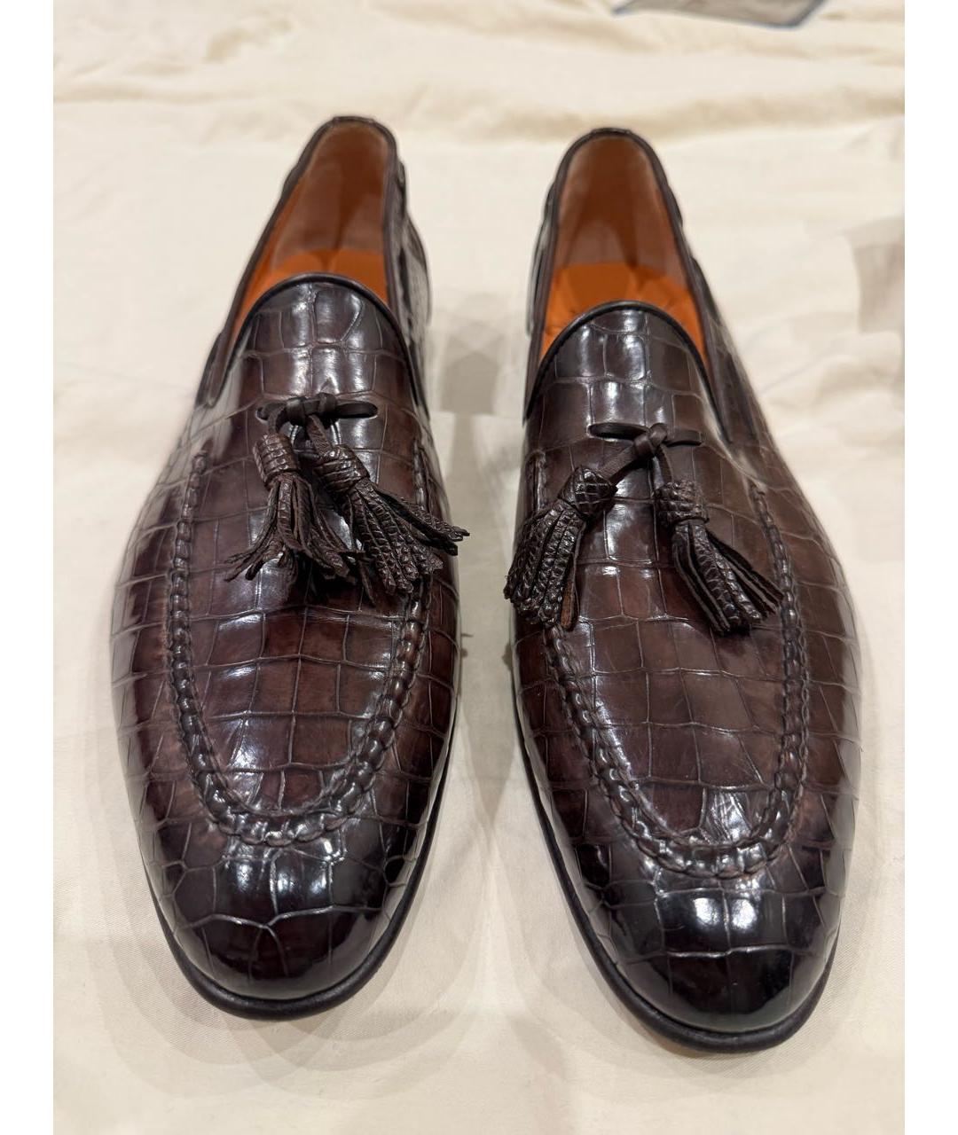 SANTONI Коричневые лоферы из экзотической кожи, фото 2