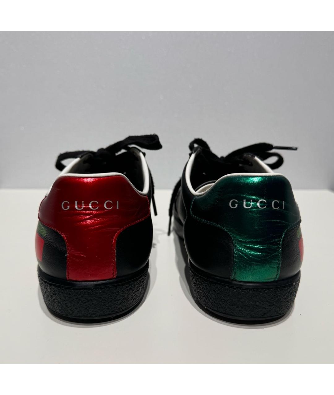 GUCCI Черные кожаные кеды, фото 4