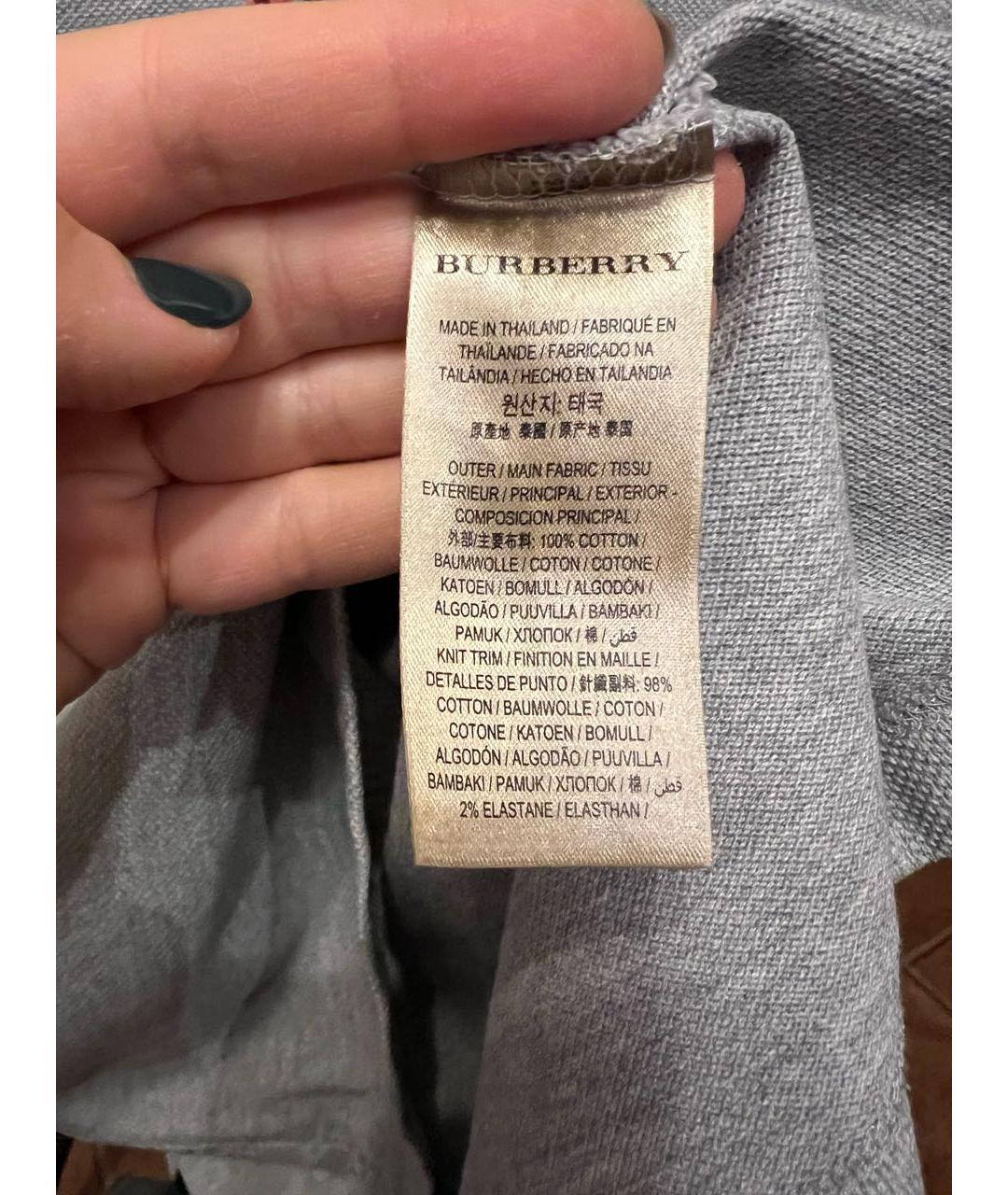 BURBERRY Серое хлопко-эластановое поло с коротким рукавом, фото 6