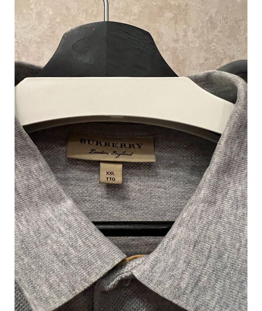 BURBERRY Серое хлопко-эластановое поло с коротким рукавом, фото 4