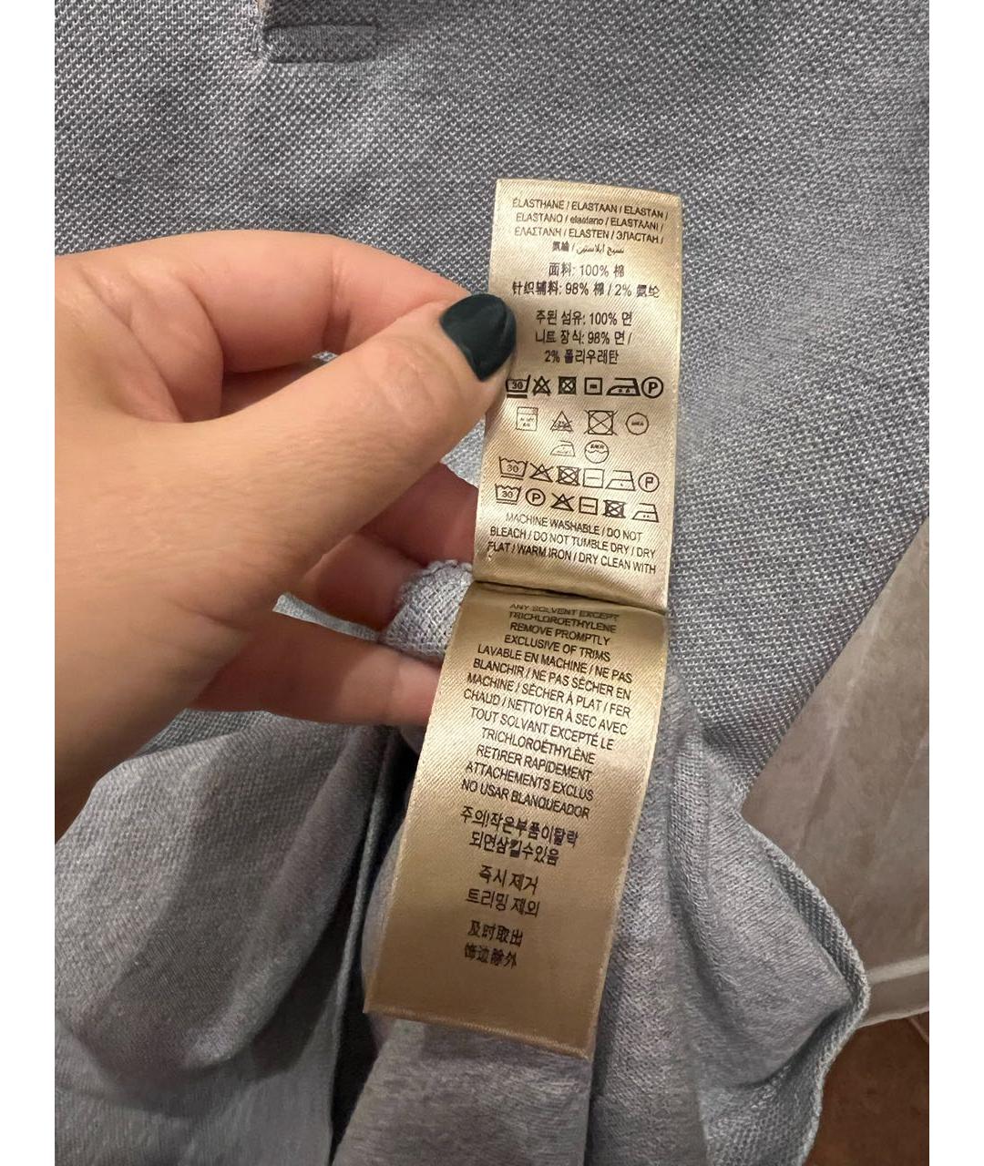 BURBERRY Серое хлопко-эластановое поло с коротким рукавом, фото 7