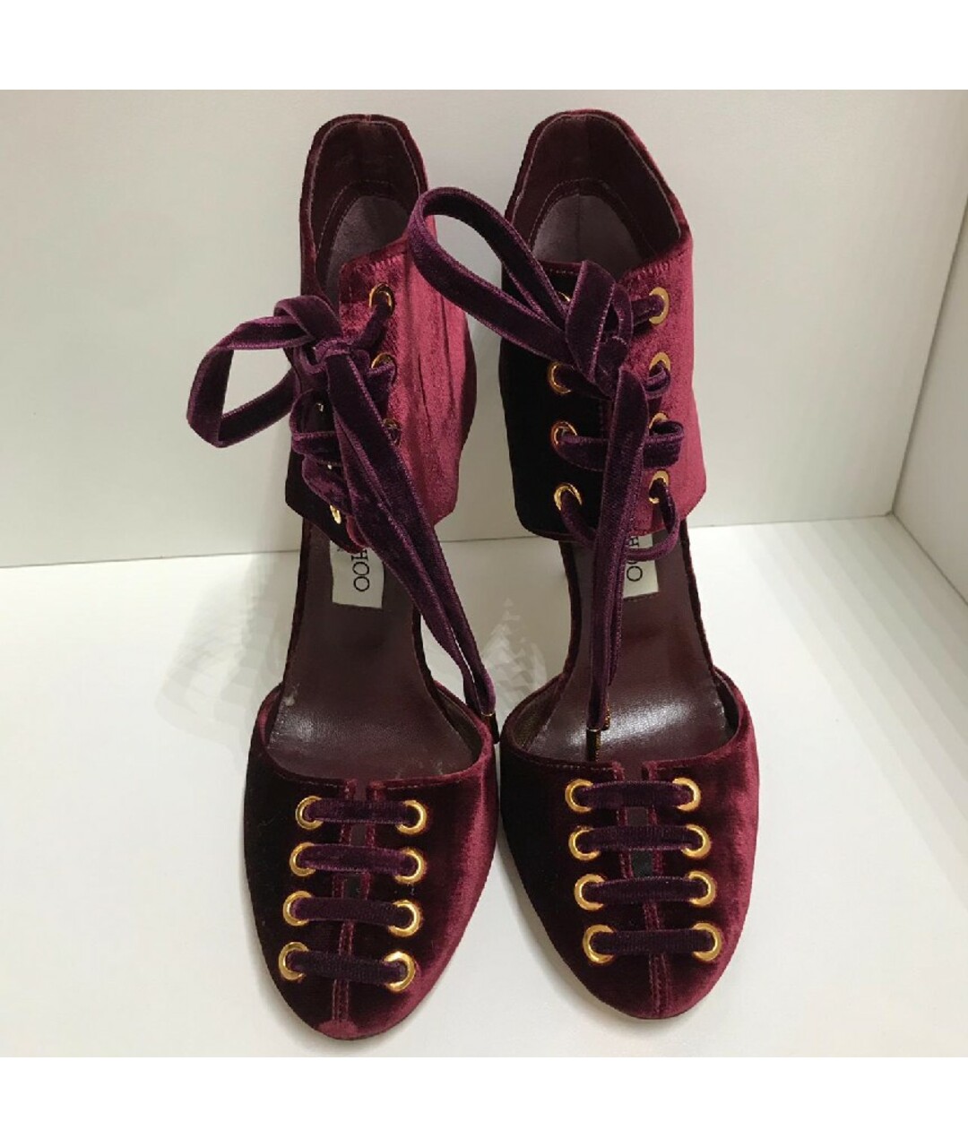 JIMMY CHOO Бордовые бархатные туфли, фото 2