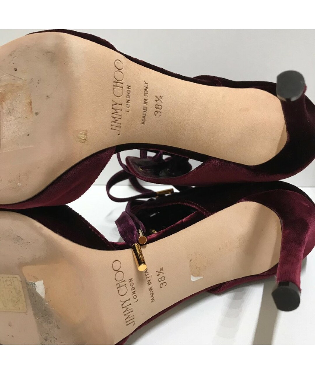 JIMMY CHOO Бордовые бархатные туфли, фото 9