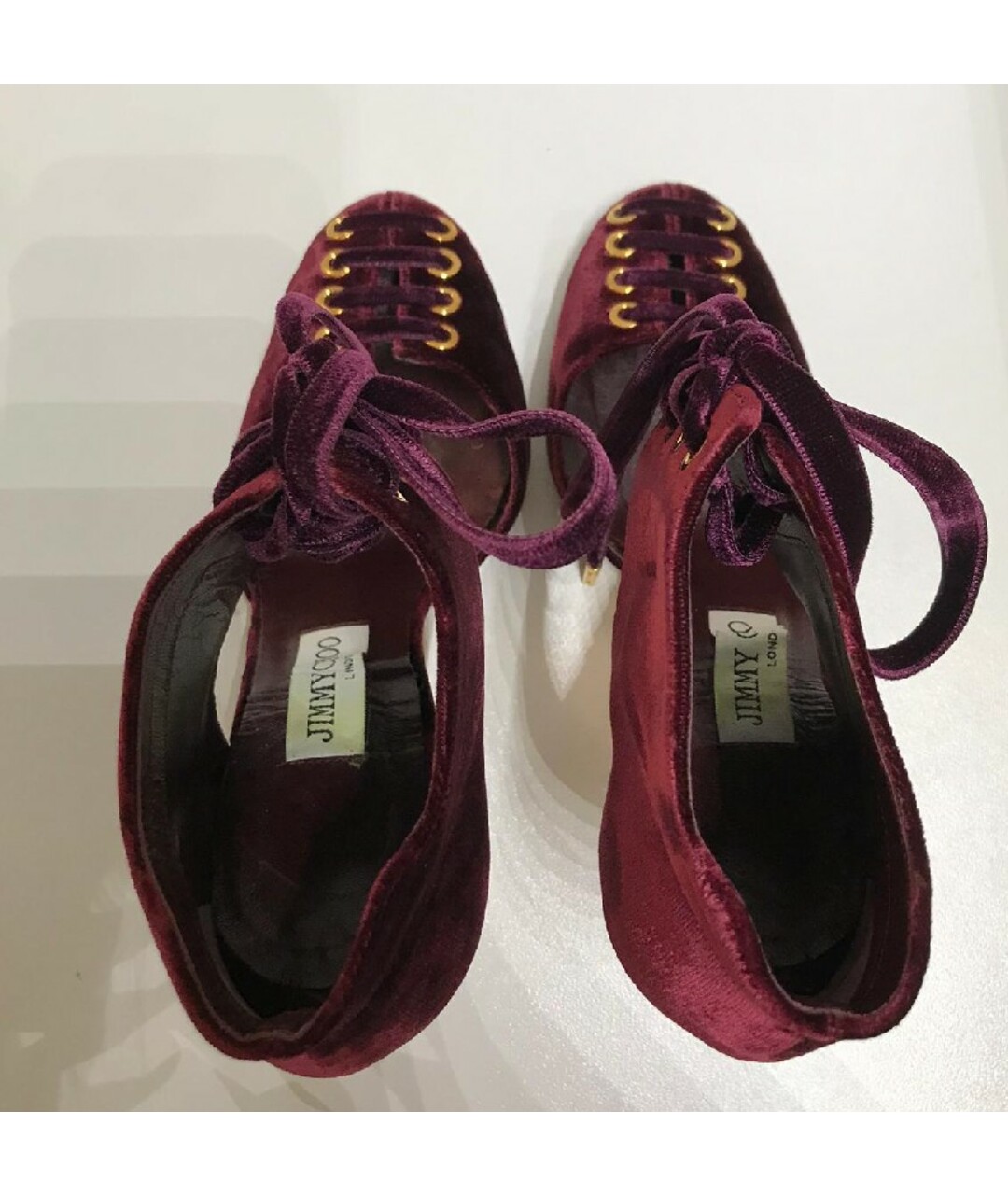 JIMMY CHOO Бордовые бархатные туфли, фото 3
