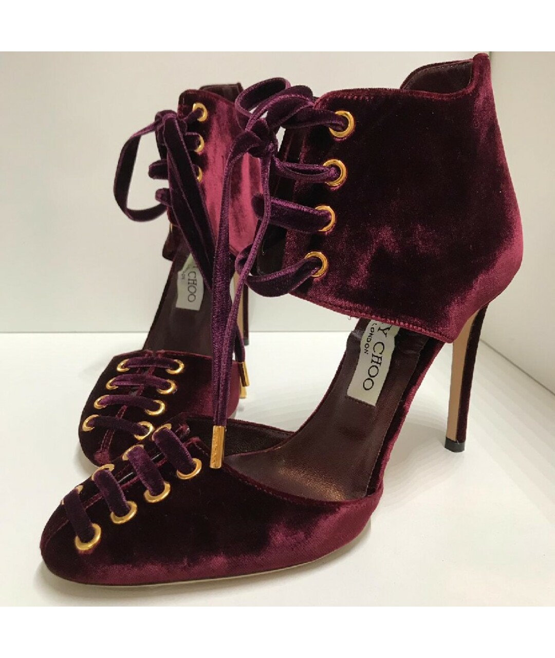 JIMMY CHOO Бордовые бархатные туфли, фото 7