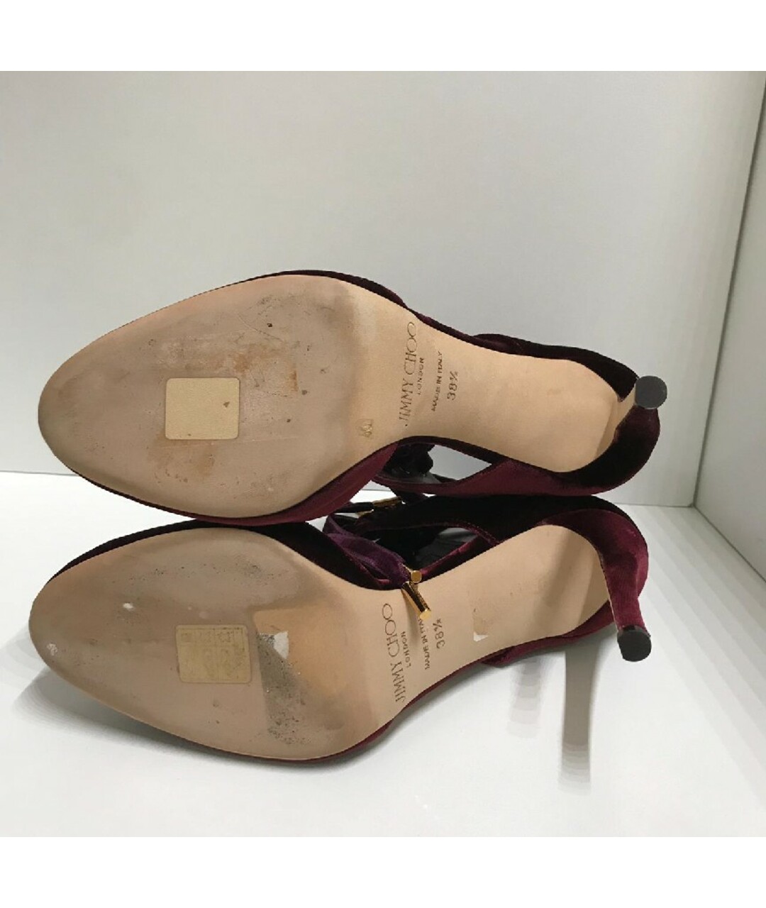 JIMMY CHOO Бордовые бархатные туфли, фото 6